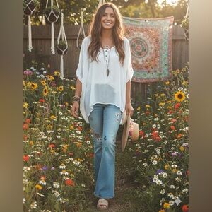 Kaitlyn size S sheer ethereal white blouse flowy Bohemian cover up hippie vibes